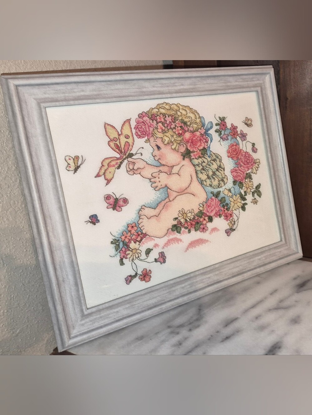 Framed Cross-Stitch piece of the "Dreamsicles Butterflies" design - Picture 2 of 6